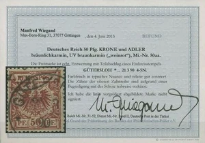 Dt. Reich 1889 corona/águila 50 aa sellado probado con hallazgo, pequeño error - Imagen 1 de 1