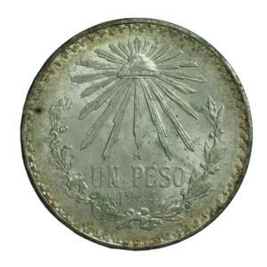 1944 Mexico Silver 1 Peso Liberty Cap-Rays UNC # - Picture 1 of 2