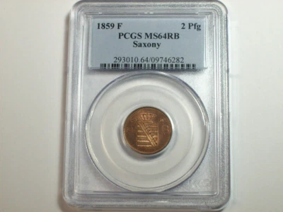 1859-F German States - Saxony 2 Pfennig  KM#1185  PCGS MS-64 RB  TOP POP  SN6519 - Image 1 of 4