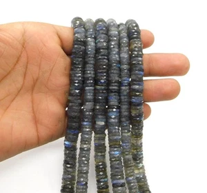 Natural AAA+ Labradorite Blue Flash heishi Faceted Tyre shape beads | 7 MM Wheel - Picture 1 of 4