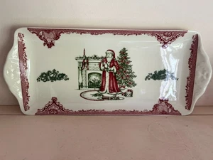 Johnson Brothers Old Britain Castles Pink Christmas Rectangular Tray Rare Pre-Ow - Picture 1 of 4