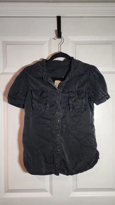 Top Da-Nang Excedente Indo Chino Negro Mezcla Seda Manga Corta Abotonado M Foto 1 de 4