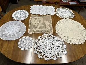 8 Pc Mix Vintage Crochet Doilies Round Oblong White Beige - Picture 1 of 5