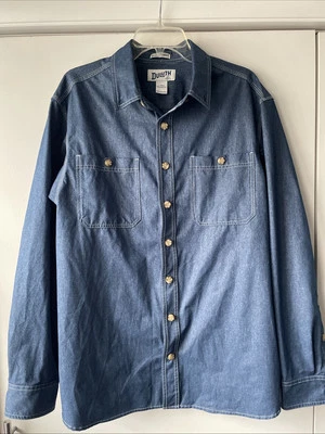 Duluth Trading Untucked Relaxed Fit Blue Denim Look  Shirt Mens L Tall - Image 1 of 4