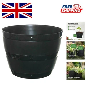 50cm Rust Resistant Black Barrel Planter - Elegant Outdoor Garden Essential - Picture 1 of 8