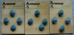 12 Carved Plastic BLUE STRAWBERRY BUTTONS on Armour Brand Cards NEW Self Shank - Picture 1 of 8