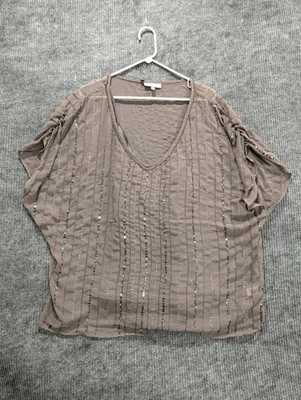 Jennifer Lopez Women's Gray Sequin Embellished V-Neck Blouse Top Plus Size XL - Image 1 of 4