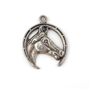 VINTAGE STERLING SILVER HORSE HEAD WITH HORSE SHOE CHARM - Picture 1 of 6