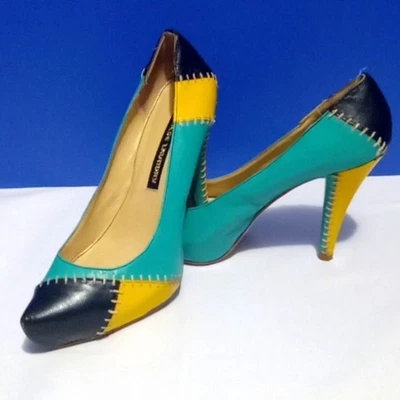 Zapatos de salón chinos con punta de lavandería talla 8 retazos negro amarillo verde azulado para mujer Foto 1 de 4