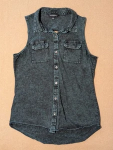 Rock & Republic Womens Size Small Green Button-Up Collared Tank Top 100% Cotton - Picture 1 of 14