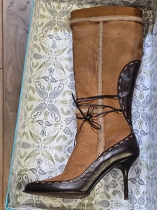 Michelle K Aspen Y2k Stiefel Lammfellbesatz hellbraun - Bild 1 von 10