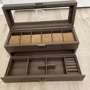 Caja de Reloj Dilan 6 Rejillas Cuero PU Patrón Madera + Estuche de Almacenamiento Organizador de Joyas - Imagen 1 de 5