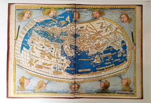 Ptolemy Geographia World Map 1482 Vintage 2 Page Magazine Art Print - Picture 1 of 12