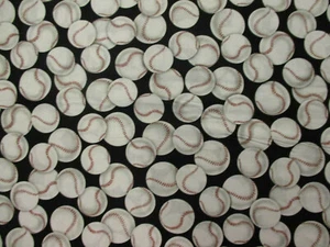 Baseball Sports Baseballs Piles Realistic Black Cotton Fabric FQ - Picture 1 of 6