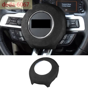 Suede Black Gray Inner Steering Wheel Center Panel Trim For Ford Mustang 2015-23 - Picture 1 of 10