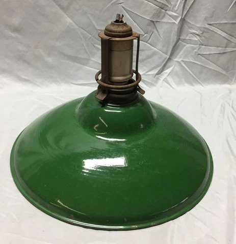 Antique Green Gas Station Porcelain Pan Style Light Fixture 18" 513-18C Cover