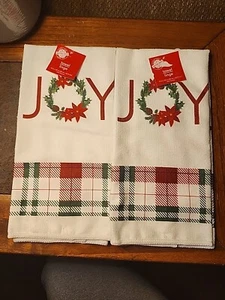 Hand Kitchen Towel Set of 2 Matching Christmas Joy White Red Green - Bild 1 von 4