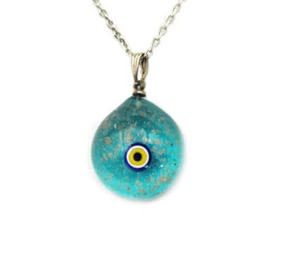 Collar de plata de ley 925 azul mal de ojo, collar de ópalo, collar para mujer Foto 1 de 4