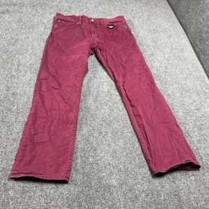 Men's Maroon Denim Stretch Straight Fit Button Zip Fly Jeans Pant Size W32 L32 - Picture 1 of 18