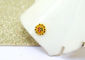 Indian Floral Nose Ring 22k Gold Plated Nose Stud Nose Piercing Brass Push Pin - Picture 1 of 5