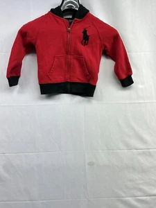 Polo Ralph Lauren Red/black Full-Zip Hoodie Sweatshirt Kids 4T Cotton Blend - Picture 1 of 11