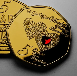 Conmemorativo Oro 24ct En Tu 5º ANIVERSARIO DE BODA. Gema. Regalo/Regalo. Madera - Imagen 1 de 8