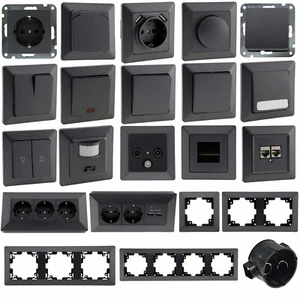 MILOS anthrazit Steckdosen Serie Steckdose USB-C Antenne Taster Schalter Dimmer - Bild 1 von 69