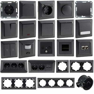 MILOS anthrazit Steckdosen Serie Steckdose USB-C Antenne Taster Schalter Dimmer - Bild 1 von 4