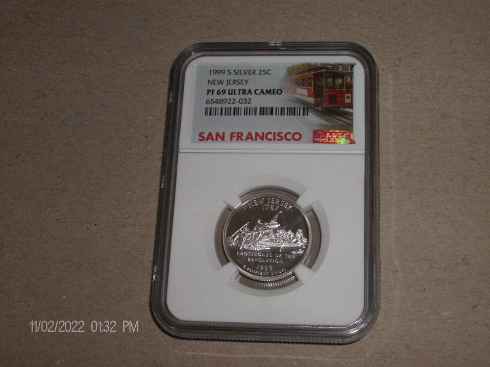 1999 S SILVER NEW JERSEY NGC PF69 ULTRA CAMEO STATE QUARTER(SAN FRANCISCO LABEL) - Image 1 of 1