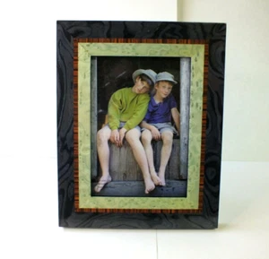 Fetco Home Decor Blue and Green Marquetry Glass Picture Photo Frame 5” x 7” NIP - Picture 1 of 6