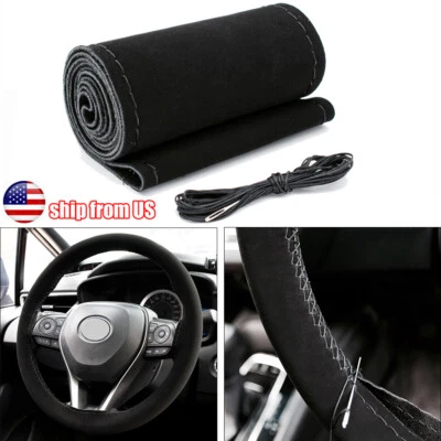 DIY Car Suede Leather Steering Wheel Cover w/Needle Thread Skidproof - Image 1 of 4
