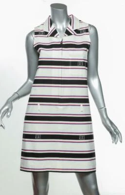 Vestido camisero Chanel para mujer blanco a rayas de algodón sin mangas con cremallera logotipo FR40 US8 Foto 1 de 4