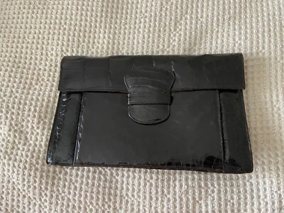 Bolso clutch sobre negro cocodrilo hecho a mano Lg Foto 1 de 4