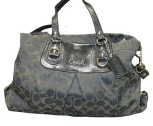 Coach Black Brown monogrammed Leather Large Satchel Tote Shoulder Bag Purse - Picture 1 of 14