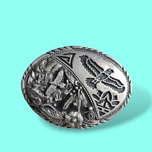 Vintage Signed SSI Southwest Style Oval Pewter Belt Buckle Tribal Eagle - Picture 1 of 7