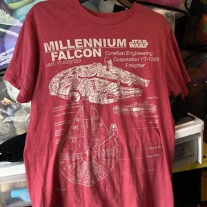 Star Wars T-Shirt Millennium Falcon Hans Solo Spaceship Red Graphic Tee Cotton M - Picture 1 of 4