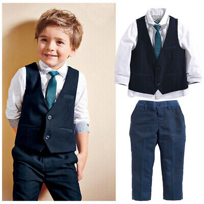 4PCS KID Bambino Smoking Abito Camicia Gilet Cravatta Pantaloni Formale Vestito Vestiti • 21.16€