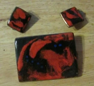 SCHÖNES MID CENTURY VINTAGE KUPFER ANSTECKNADEL & OHRRING SET - Bild 1 von 3