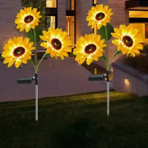 3 Head Solar Sunflower Lights Garden Decor For Night - Home Yard Landscape Light - Picture 1 of 12