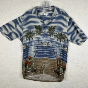 Vintage Hawaiian Shirt ~ PIERRE CARDIN ~ Size M 100% Rayon ~ Palms & Hibiscus - Picture 1 of 9