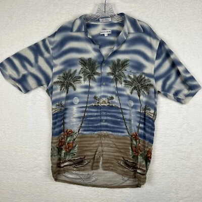 Vintage Hawaiian Shirt ~ PIERRE CARDIN ~ Size M 100% Rayon ~ Palms & Hibiscus - Image 1 of 4