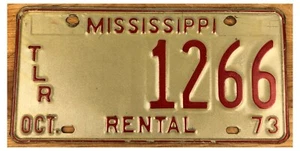 Mississippi 1973 RENTAL TRAILER License Plate 1266! - Picture 1 of 2