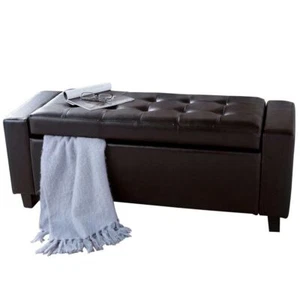 Cassapanca Pouf Contenitore Panca Sgabello Poggiapiedi Legno e Eco Pelle Marrone - Foto 1 di 5