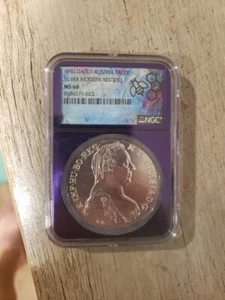 1780-Dated MS66 Austria Taler Silver Modern Restrike, Custom NGC Core - Picture 1 of 2