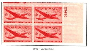1946-7 U.S. AIRMAIL 5c DC-4 Skymaster Plt#Blk Sc#C32 M/NH/OG Pristine ^ - Picture 1 of 1