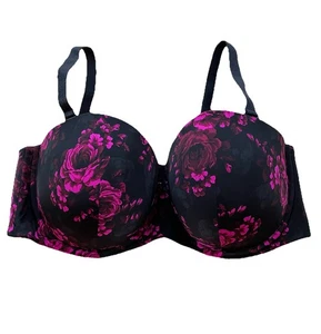 Torrid Women's Roses Strapless Push Up Bra Size 42DDD Black/Pink - Picture 1 of 12