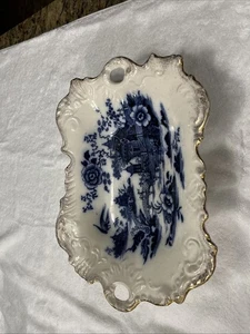 T. Rathbone & Co. T. Pottery Burmese Centerpiece Tray Blue Feudal Japan Scenes - Picture 1 of 5