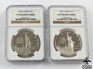 Lot of 2: 1986-S US $1 Silver Proof Coins STATUE OF LIBERTY NGC PF70 Ultra Cameo - Picture 1 of 4