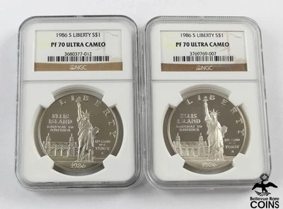 Lot of 2: 1986-S US $1 Silver Proof Coins STATUE OF LIBERTY NGC PF70 Ultra Cameo - Image 1 of 4
