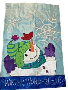 Winter Wonderland Snowman Yard Flag Banner Purple Mittens Bird Snow Flakes 40x28 - Picture 1 of 8